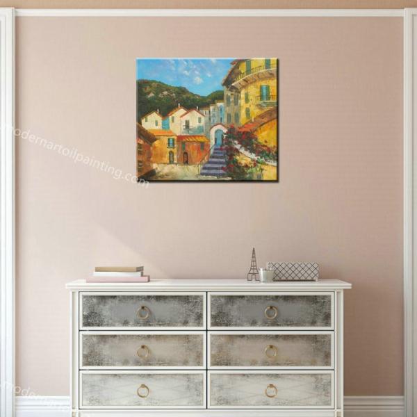 Mediterranean Sea Garden Oil Painting on Canvas for Home Decor Europeanism Landscape Wall Art for Dining Room Decoration