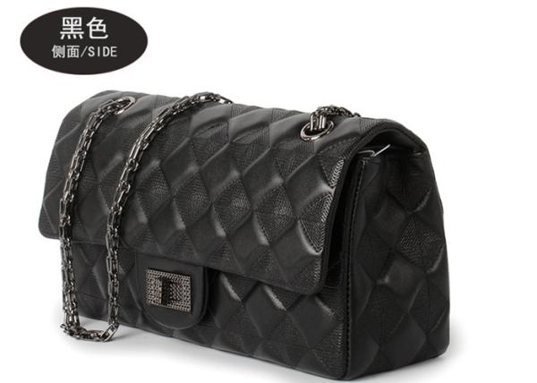 Sheepskin Womens Shoulder Handbags , Single Shoulder Chain Bag With Rhombus Embossed