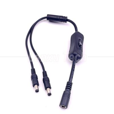 12v Splitter 1 Female to 2 Male DC Plug 5.5x2.1mm on off Switch Cord Cable for LED Lamp Light