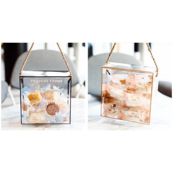 PVC Clear Sweet Packaging Box With Handle Eco PET Plastic Food Biscuits Storage