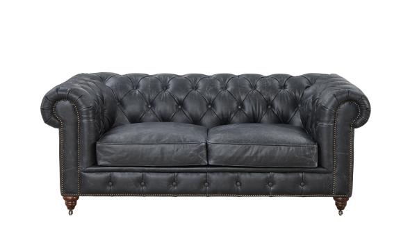 Vintage Slate Color  2 Seater Leather Sofa Grey , Leather Couch Two Seater Chesterfield Love Seat