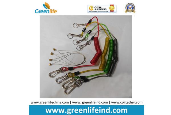 Anti-dropping Heavy Duty Plastic PU Coated Wire Core Tool Coiled Lanyard Leashes