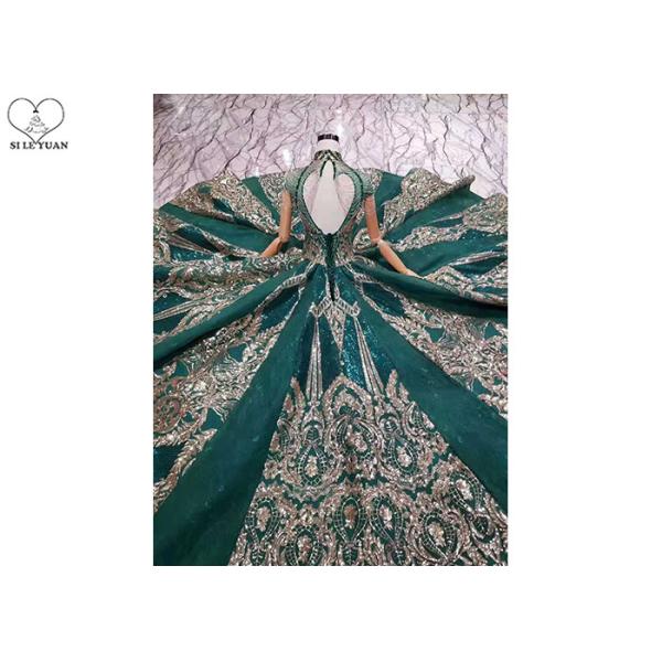 Sequin Green Tailor Made Prom Dresses High Collar Short Sleeve Backless Tassels