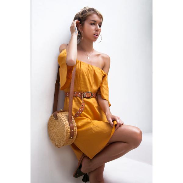 Summer women off shoulder golden dress