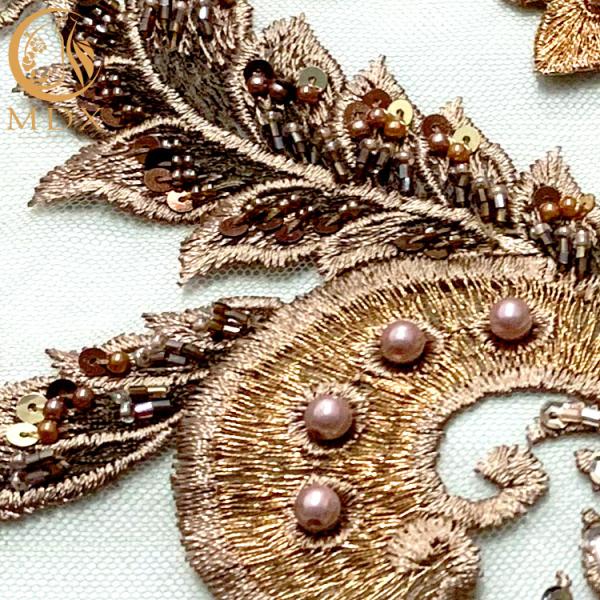 Эко- дружелюбная ткань шнурка Applique с Handmade вышивкой шариков