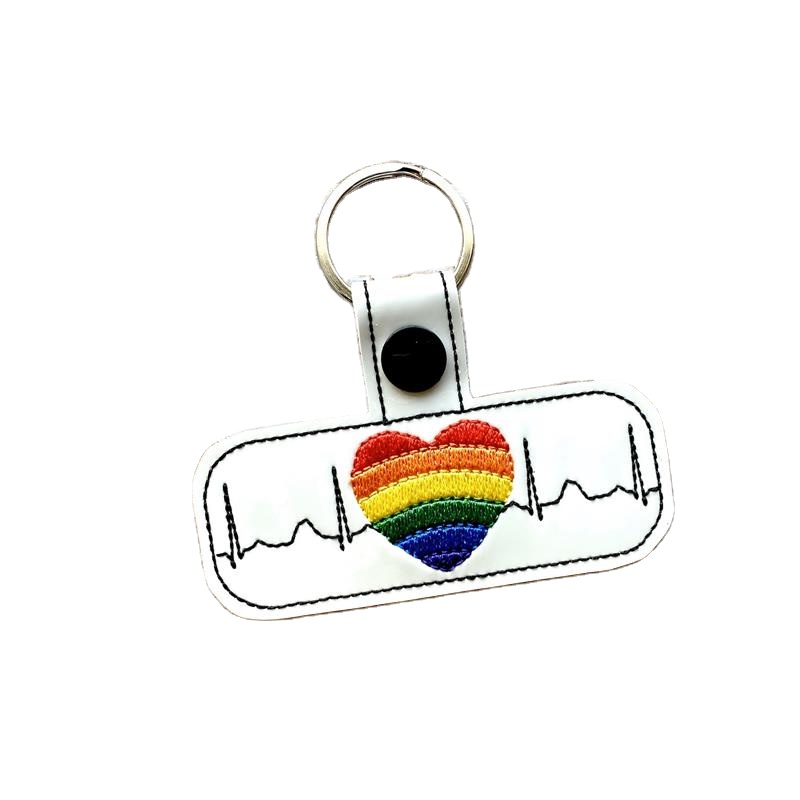 Pride Heartbeat Keychain, Pride Key Chain Rainbow Pride Zipper Pull, Stitched Rainbow Pride Bag Tag  Rainbow Pride Keychain