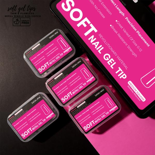 Square Clear Soft Gel X Toe Stiletto Press on Nail Extension Tips Display Coffin Full Cover Nail Tip Refill Box in 50pcs