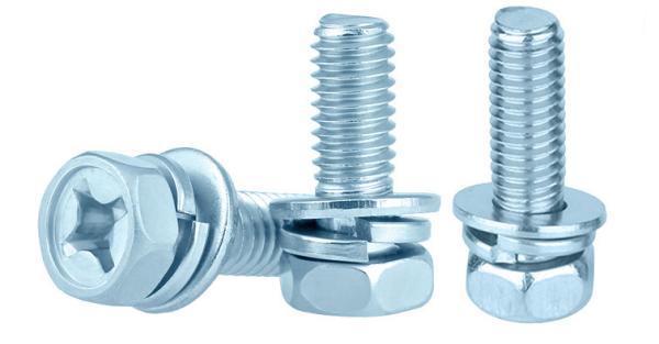 Zinc Plated Steel Phillips Drive Hex Head With Spring Washer And Plain Wssher SEMS Screws