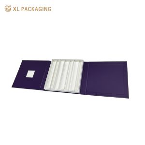 Dual Open 7-Slot Purple Magnetic Chocolate Packaging Box with Full Embossed