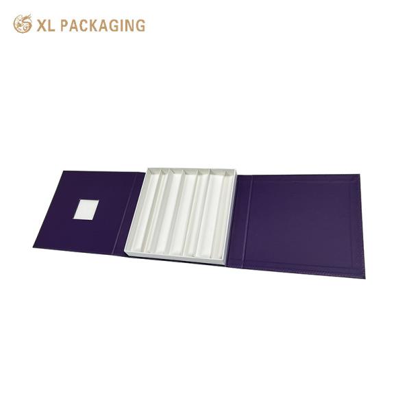 Dual Open 7-Slot Purple Magnetic Chocolate Packaging Box with Full Embossed