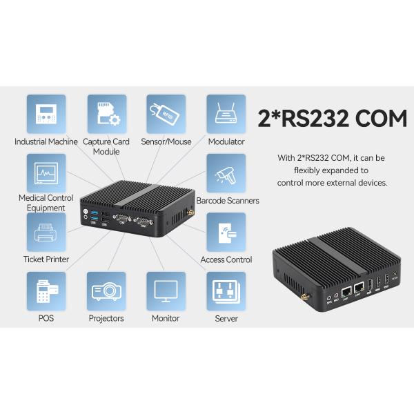 Intel N100 PC sans ventilateur industriel avec châssis noir Ports d'affichage triple pour l'industrie