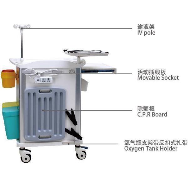Chariot médical d'urgence de réanimation avec planche de RCP et oxygène
