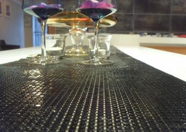 French Style Metal Sequin Fabric for Table Decoration in Silver and Black