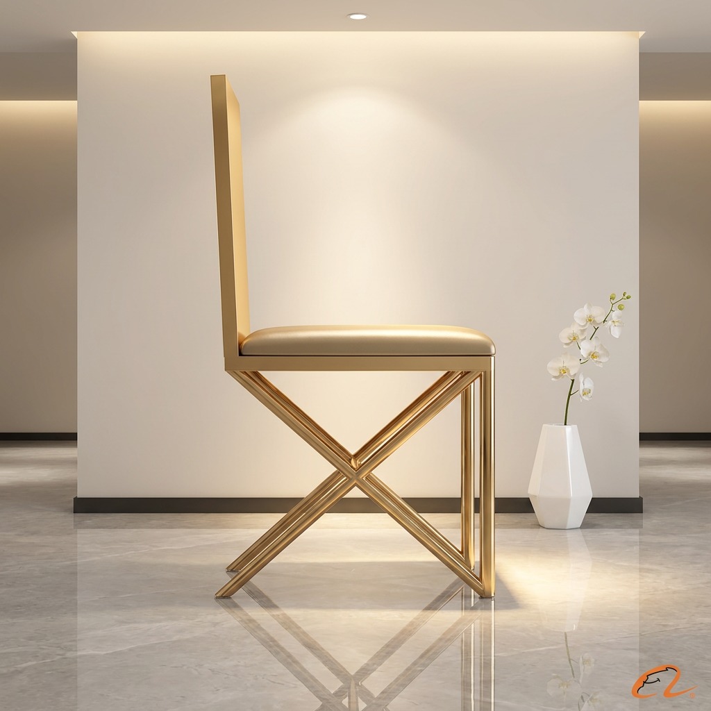 WENDING Modern Square-Back X-Brace Dining Chair – Minimal Stainless Steel Hotel Restaurant Chair