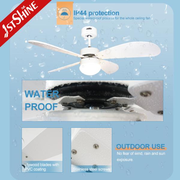 A cor 3 conduziu o fã de teto IP44 impermeável exterior leve com as 4 lâminas do MDF