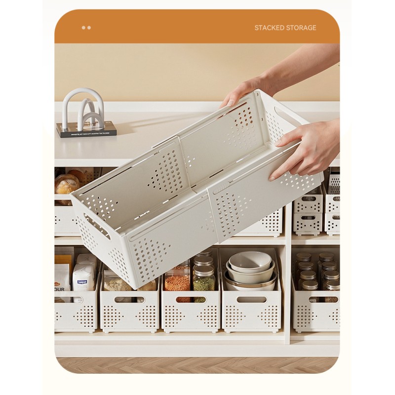 Modern Minimalist Style Folding Extendable Plastic Rectangular Kitchen Cabinet Organizer Storage Basket for Snack Sundries