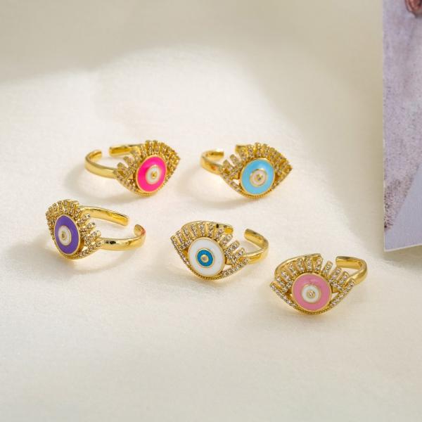 Кольца регулируемого дурного глаза кольца радуги эмали глаза CZ ювелирных изделий золота 18K открытые