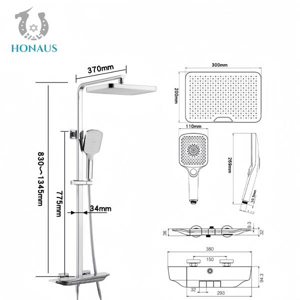 Bathroom Exposed Valve Showers Three Outlets Multi Modes Spray Full Brass Chrome
