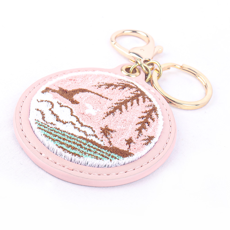 Toothbrush Embroidered Leather Key Ring Pink Island Scenery Premium Embroidery Keychain 3D High-Quality Double-Sided