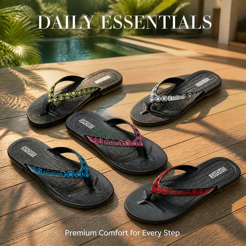 Chevron Footbed Flip Flops with Circle Print Strap | Source Factory Supply
