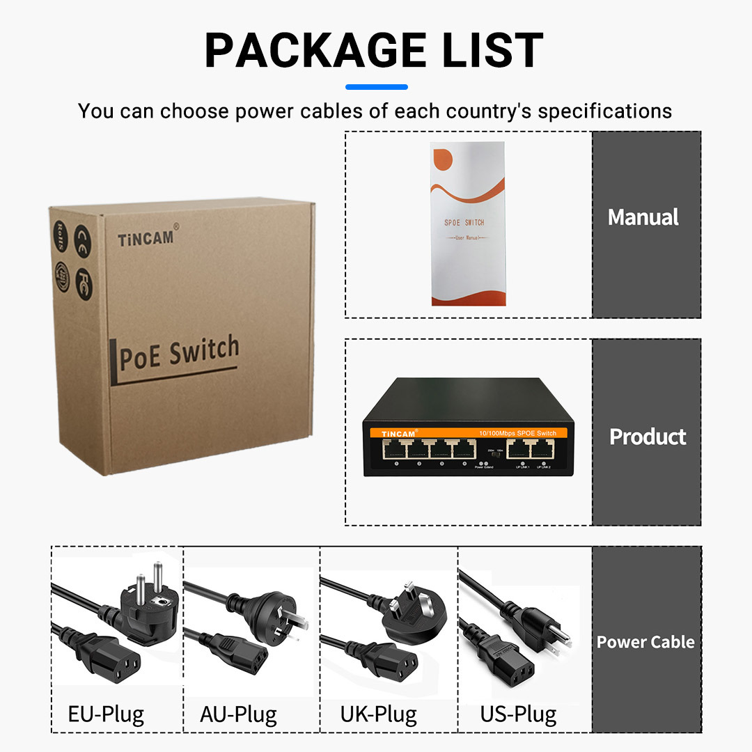 4-port Fast Ethernet Passive Poe Switch 4×10/100mbps Non-standard Poe Ports + 2×10/100mbps Uplink Ports 24v 48w 250m Extend Mode For Building Intercom Systems TBC-EFP4206N-V
