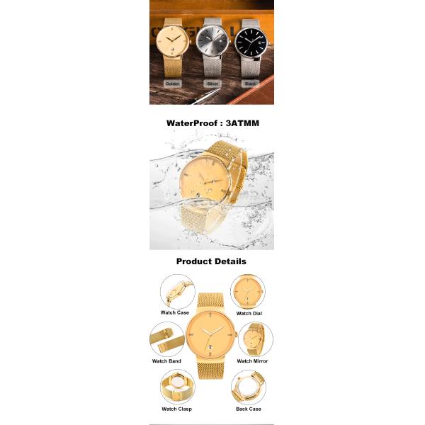 316L Steel Back Cover Quartz Watches Stainless , Gold Tone Stainless Steel Watch