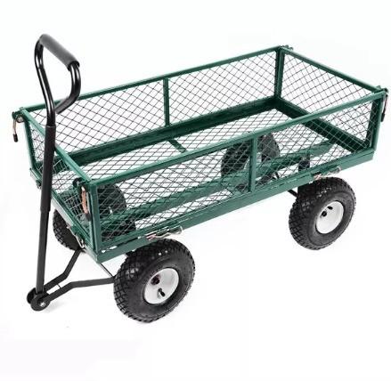 Green Four Wheel Garden Wagon Cart For Heavy Duty 300kg Load Capacity Transport