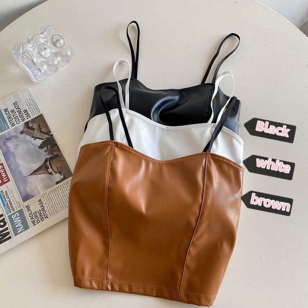 Ladies Vest Style Leather Suspenders Beautiful Back Vest Women's Slim Short Fixed Cup Chest Pad Women Vest Style Bra