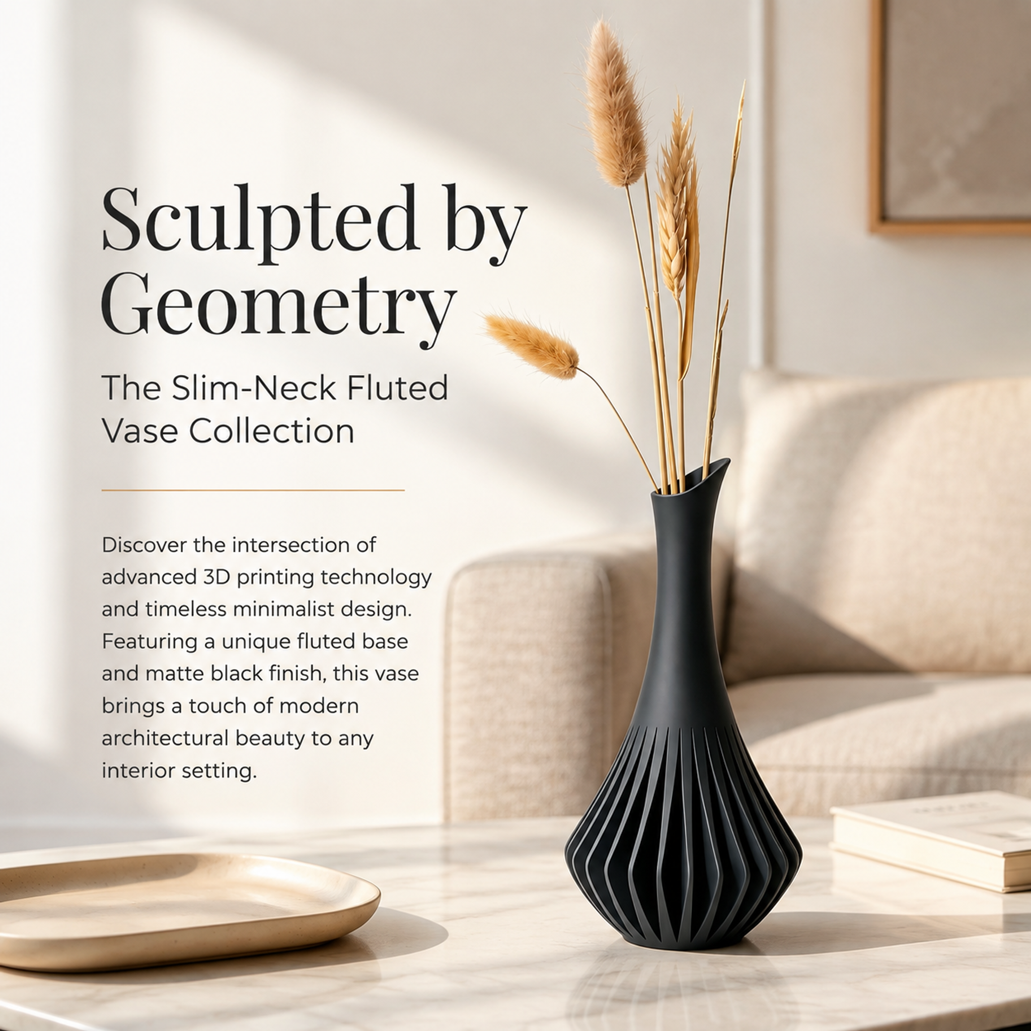 Minimalist Modern Custom 3D Printing Decor Narrow Opening 3d Print Vase For Pampas Grass