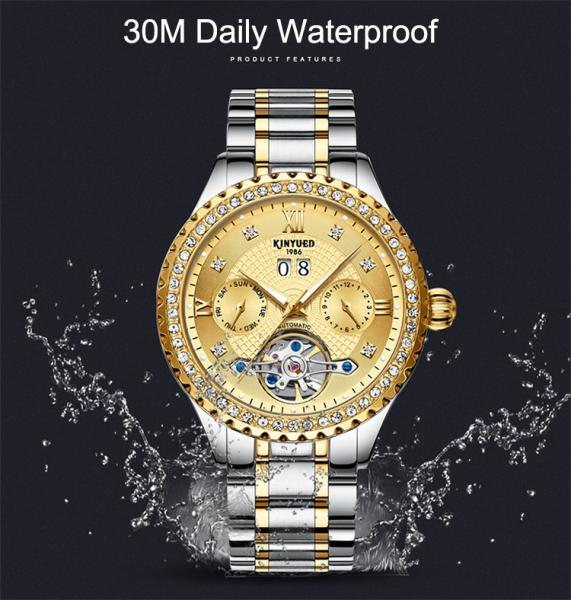 KINYUED Luxury Watch Brands Custom Water Resistant 3ATM Stainless Steel Men Watch