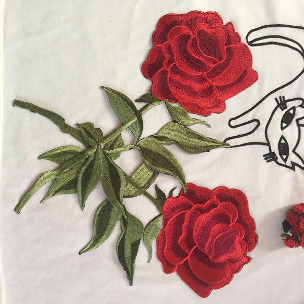 Apparel Accessories Red Rose Embroidery Lace Applique Hot Fix Motif