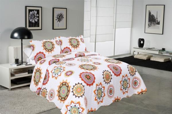 Sun Flower Pattern Printed Quilt Set Needle Punched Cotton Bedspread And Coverlet