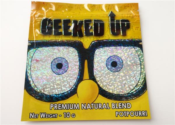 THC Resealable Herbal Incense Packaging , Plastic Zipper Bags For Pill Packaging