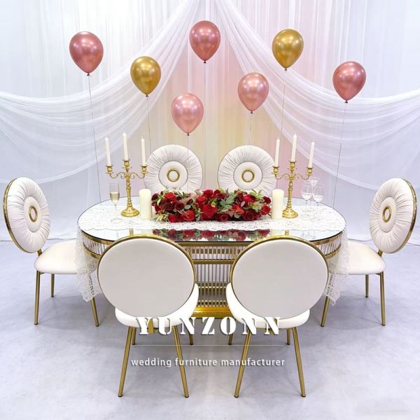Luxury Modern Oval Shape Stainless Steel Frame Tempered Glass Top Durable Wedding Table for Restaurants