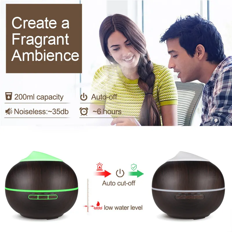Shenzhen Factory Ultrasonic Essential Oil 200ml Wood Grain Aroma Diffuser
