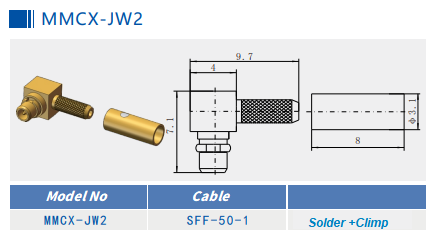 Male Right Angle MMCX RF Connector Copper Alloy Nickel Plating for Cable RG316