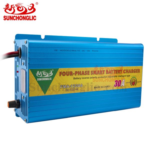 Smart 12V 30A Battery Charger with Four-Step Charging Process, Lightweight and Portable for AGM, GEL, and Lead-Acid Batteries