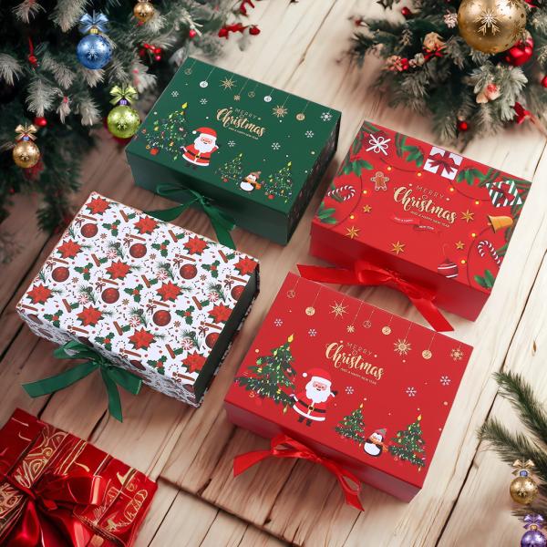 Christmas Gift Box With Red Black Plaid Premium Packaging Reusable Holiday Present Box For Home Decor