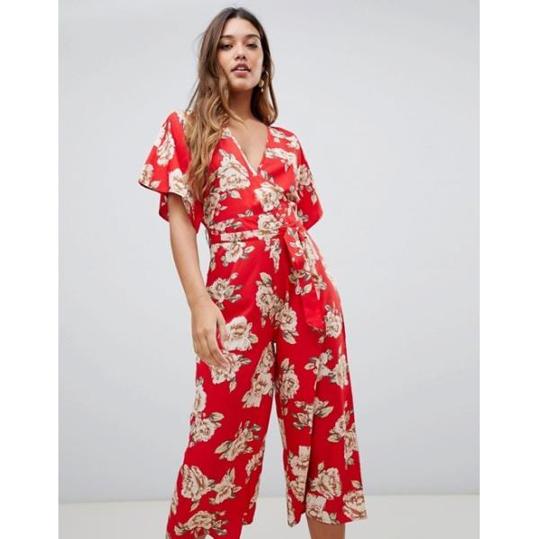 custom make V neck tie waist floral jumpsuit for girls
