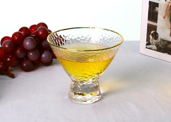 Hammered Texture Hand Blown Gold Rim Martini Glasses , Stemless 5 Ounce Martini Glasses