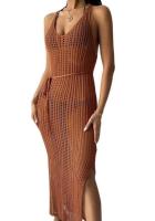 Las ligas hechas punto del color sólido de la fábrica de la ropa de la pequeña cantidad visten a mujeres externas de la falda del suéter casual de la playa