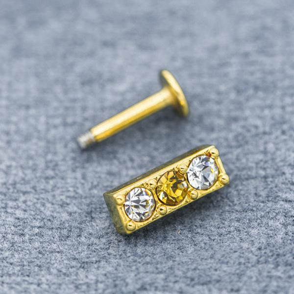 Três corpo perfurando 316L do ouro da joia de Crystal Gems 16G Labret de aço inoxidável