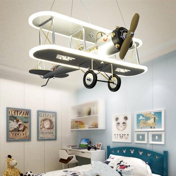 Creative LED Children'S Airplane Light Boy Bedroom Room Personality Smart Cartoon Pendant Light
