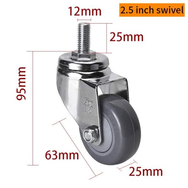 EDL Light Duty Chrome Coating 2.5inch 80kg Threaded TPU Caster by Swivel and Brake type