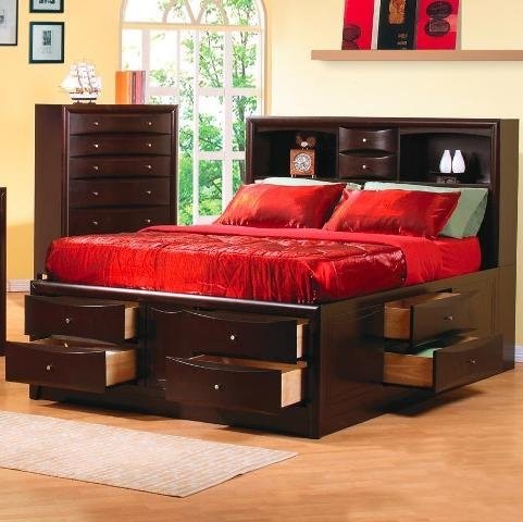 Phoenix Contemporary Bedroom Furniture Queen Bookcase Bed With Underbed Storage Drawers
