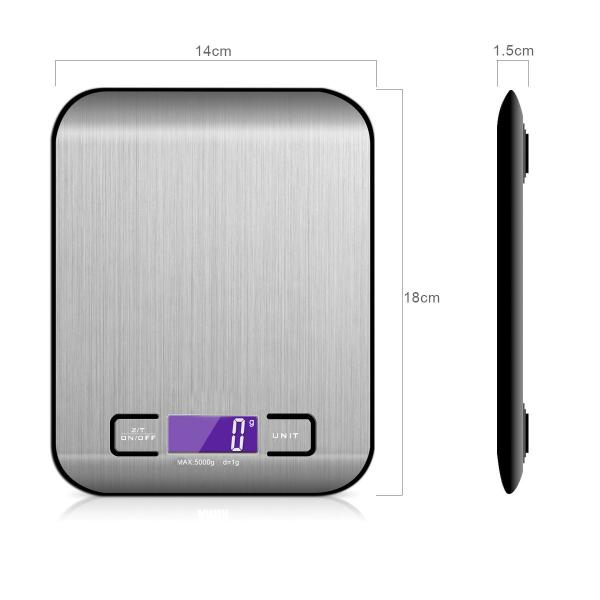 Mini Balanza Electrónica de Cocina para el Hogar, Capacidad de 5 kg, Funciona con Pilas, Pantalla LCD