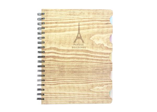 Metal Spiral Presentation Book B5 Diecutting Wood Grain Hard Cover With Index Divider