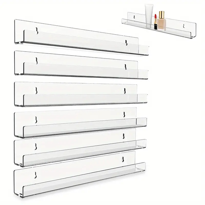 Punch-Free Acrylic Wall Shelf for Bathroom Single Tier Wall Hanging Bookshelf and Decoration Storage Shelf