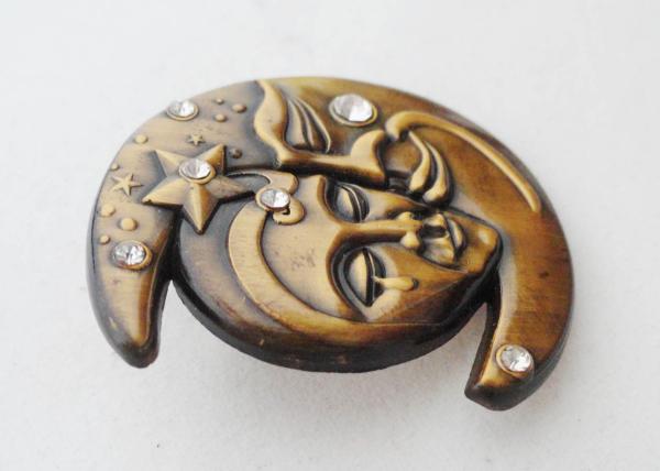 3D Zinc Alloy, Iron, Brass Rhinestone Lapel Pin without Soft Enamel, with Antique Gold Plating