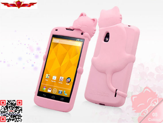 Fashion Design Colorful Cartoon Silicone Cover Case For LG Nexus 4 E960 High Quality